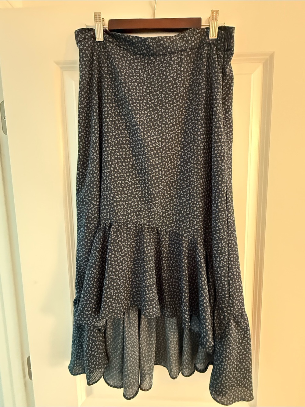 H&M Navy Blue High-Low Floral Ruffle Skirt